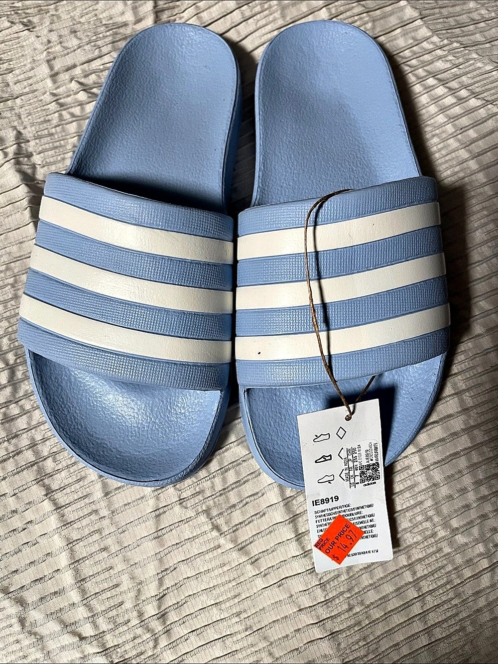 adidas Adilette Striped Slides in Blue & White NWT
